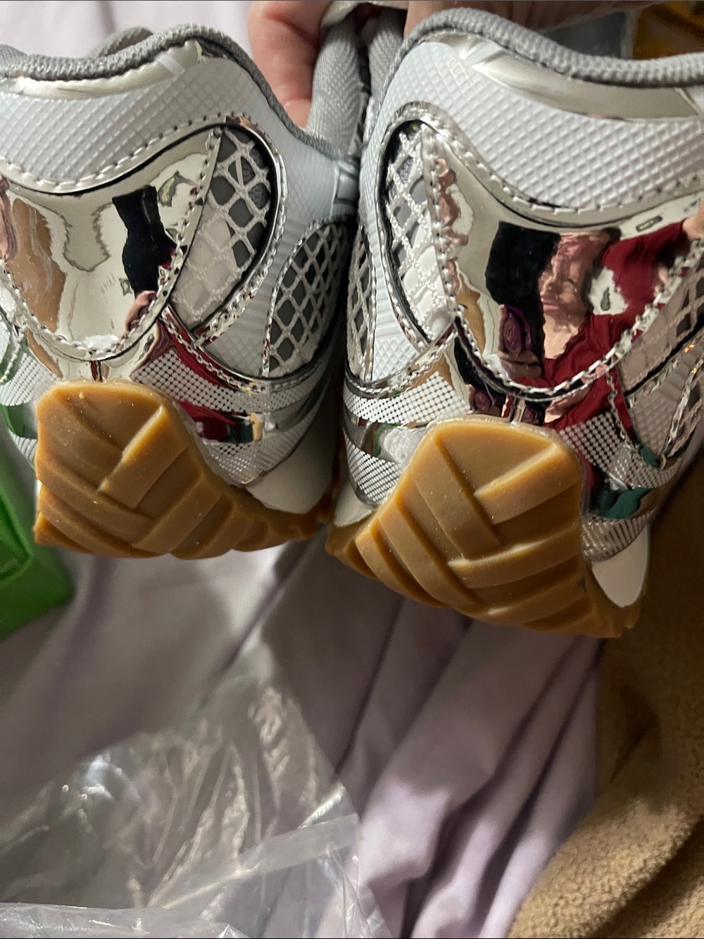 Knock off Bottega Veneta White & Silver Women's Athletic Sneakers - Picture 4 of 7
